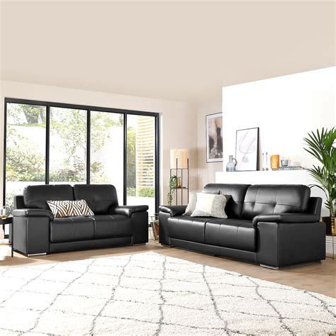 Kansas Black Leather 32 Seater Sofa Set Furniture Choice