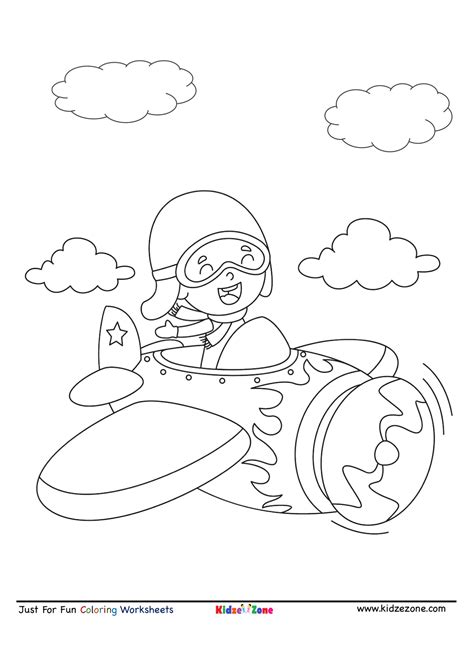 Kid Flying Airplane Cartoon Coloring Page Kidzezone