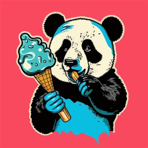 Premium Vector Panda Eating Ice Cream In A Cartoon Style