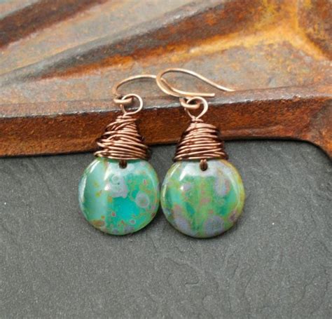Turquoise Copper Wire Wrap Earrings Small Colorful Drops Etsy