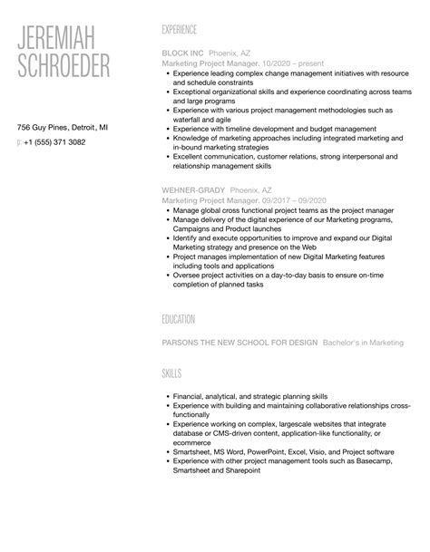 Marketing Project Manager Resume Samples | Velvet Jobs
