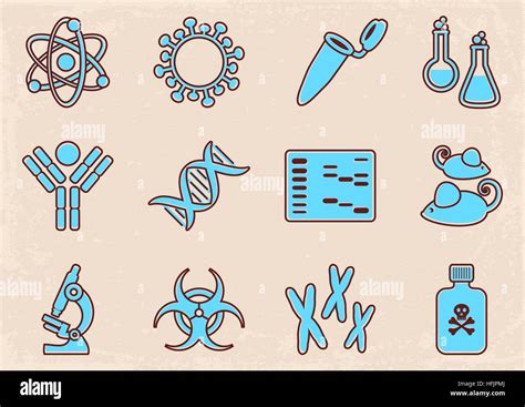 Set Of Twelve Vintage Molecular Biology Science Icons Stock Vector