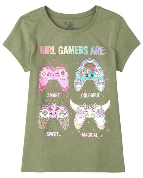 Girls Glitter Video Game Graphic Tee Gamer Girl Shirt Big Kids