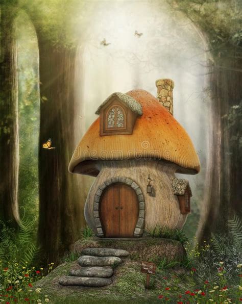 Fairy Tale Mushroom House Vector Illustration Paddenstoelenkunst