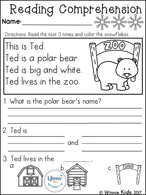 Kindergarten Reading Comprehension Passages Winter Reading Reading