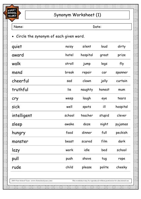30 Free Printable Synonym Worksheets