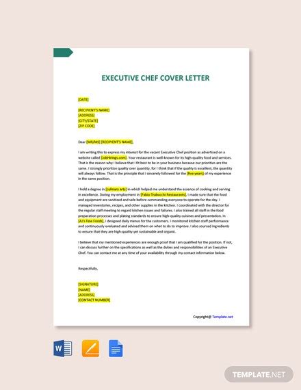 How to write a cover letter for a chef? Executive Chef Cover Letter Template Free PDF - Word ...