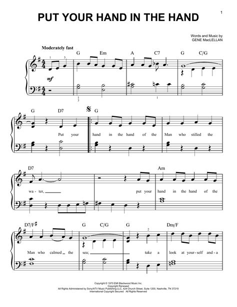 Put Your Hand In The Hand Sheet Music Ocean Easy Piano