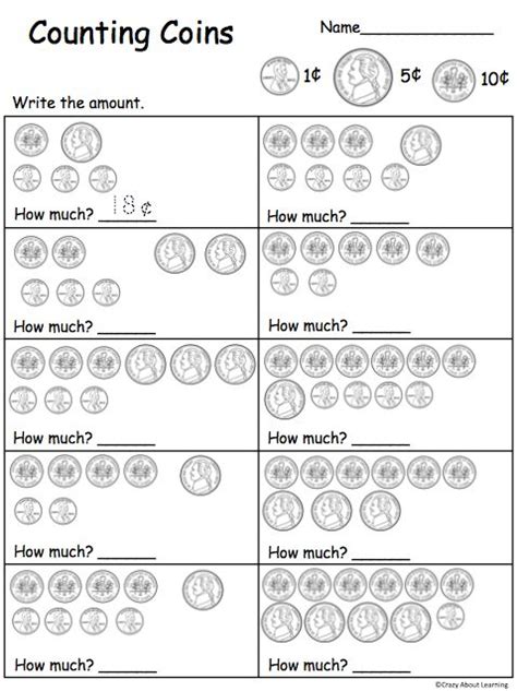 Coins Pennies, Nickels & Dimes | Money worksheets, Money math, Counting