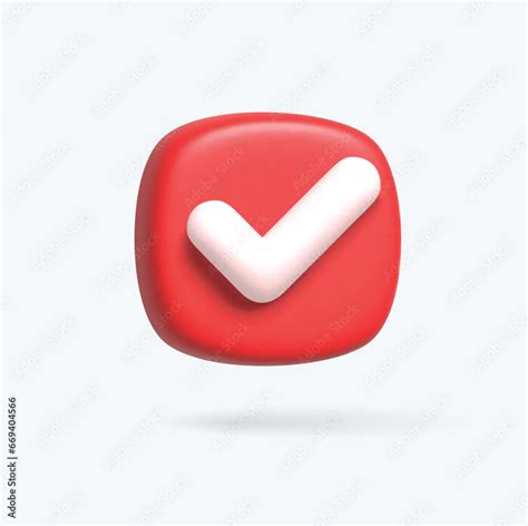 Vector Render 3d Of Right Check Mark Box Red Approvement Icon Or