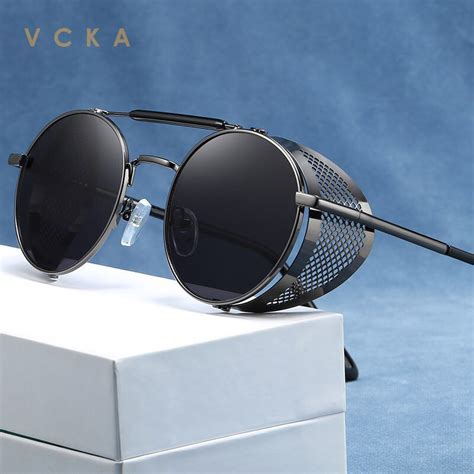 Vcka Men Fashion Gothic Steampunk Sun Glasses Brand Designer Uv400 Vintage Round Women Steam