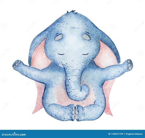 Watercolor Yoga Elephants In Lotus Position Cute Animal Illustration