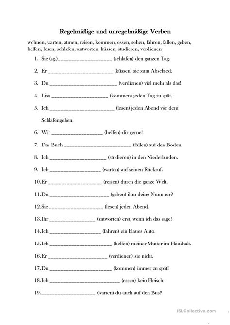 Eine einfache übung mit den freqentiertesten regelmässigen verben. Regelmäßige und unregelmäßige Verben - Deutsch Daf ...