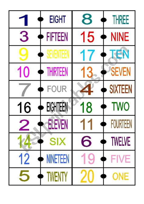 Numbers 1 20 Domino Esl Worksheet By Gafinha