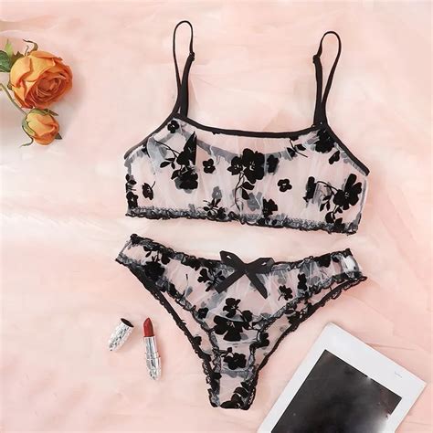 Free Shiping Sexy Lingerie For Women Plus Size Lace Bowknot Strapless Bra Thong Set Sleepwear