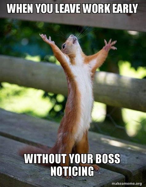 When You Leave Work Early Without Your Boss Noticing Happy Squirrel