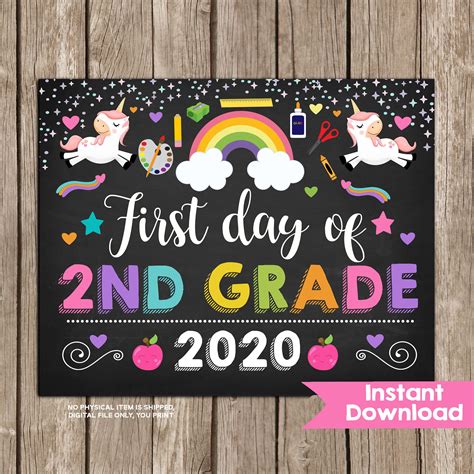 Unicorn First Day Of 2nd Grade Signgirl First Day Of Second Grade Sign