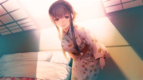 Wallpaper Room Kimono Anime Girl Gentle Smile Braid