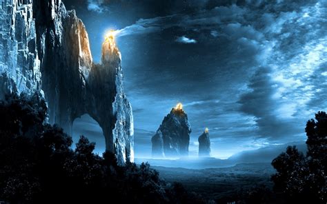 Gray Mountains Night Fantasy Art Digital Art Landscape Hd Wallpaper