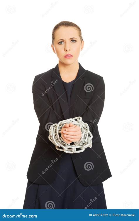 Business Woman Tied Up With Chain Stock Photo Image Of Caucasian