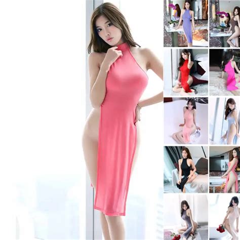 Beautyer Women Cheongsam High Side Split Dress Sheer Cheongsam Long