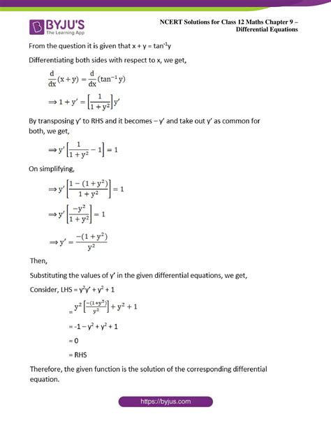 Ncert Solutions For Class 12 Maths Chapter 9 Differential Equations Ex