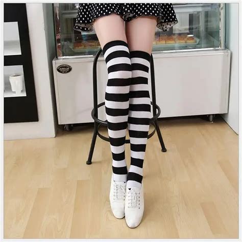 Dtwobros Hot New Sexy Women Japanese Girl Striped Thigh High Stocking