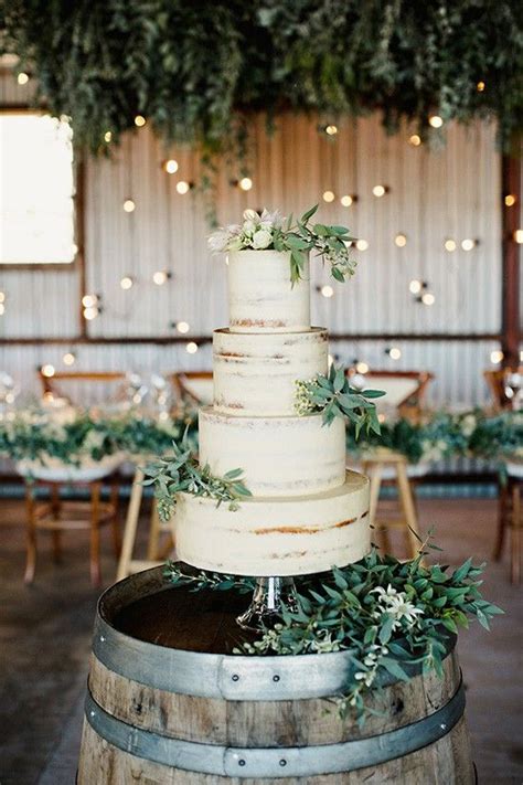Semi Naked Wedding Cake With Greenery Summer Wedding Cakes White