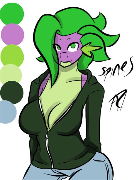 672260 Safe Artistinuyuru Spike Anthro Ask Spines Barb Breasts Busty Barb Cleavage