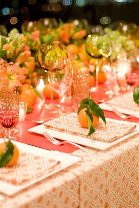 Orange And Green Modern Tablescape Orange Table Table Settings
