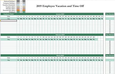 2019 Employee Attendance Tracking Calendar Attendance Tracker