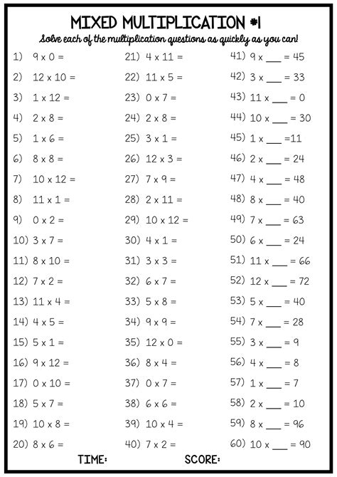 20 Worksheets For Students To Complete The Multiplication Number
