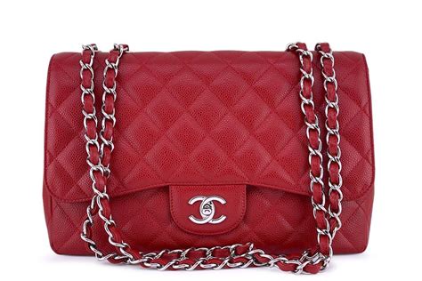 Chanel 10c Red Caviar Jumbo 255 Classic Flap Bag Shw
