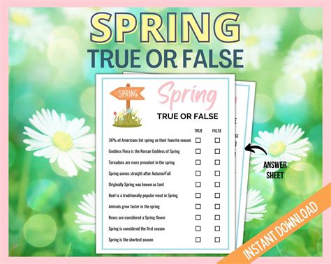 Spring True Or False Trivia 🐰 Springtime Printable Party True Or False
