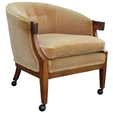 Elegant Hollywood Regency Barrel Back Gold Mohair Chair by Baker