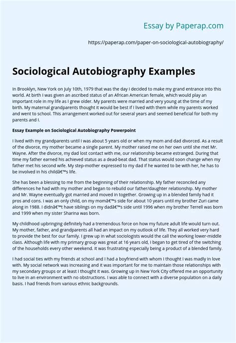 Sociological Autobiography Examples Assignment Essay Example