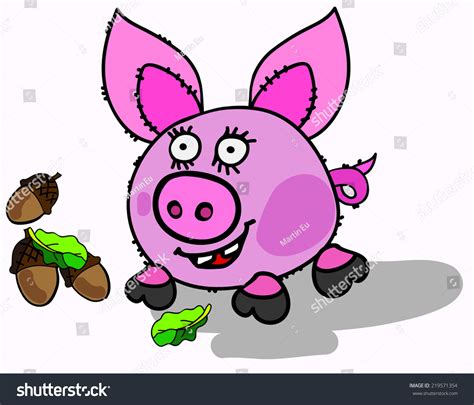 Fat Pink Pig Cartoon Style Stock Illustration 219571354 Shutterstock