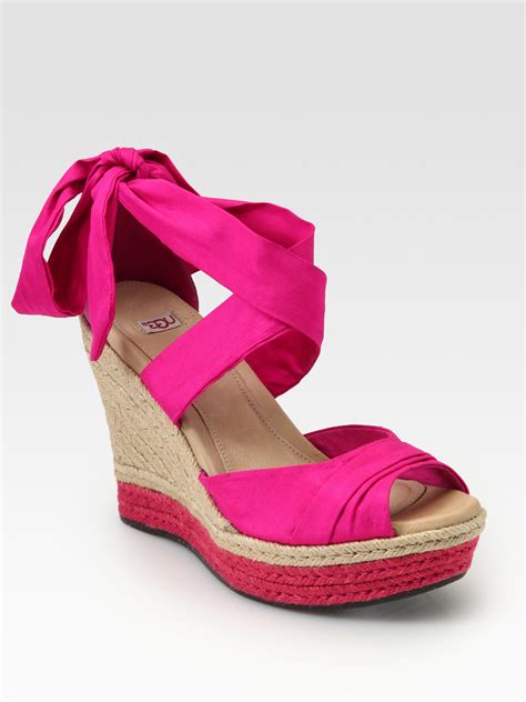 UGG Lucianna Silk Leather Espadrille Wedges in Raspberry Sorbet (Pink ...
