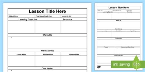 lesson plan formatted template teacher