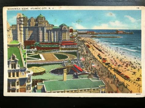 Vintage Postcard 1937 Boardwalk Scene Atlantic City Nj United
