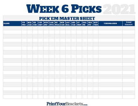 Nfl Week 6 Picks Master Sheet Grid 2022