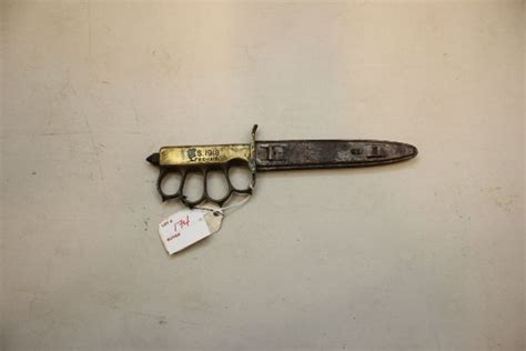 Us Model 1918 Trench Knife Wmetal Scabbard And Brass Knuckles Mfg