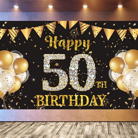 Buy 50th Birthday Backdrop Banner Large Fabric Happy Birthday Banner