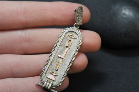 Sterling Silver And Gold Egyptian Hieroglyphics Pendant Sterling Hieroglyphics Necklace