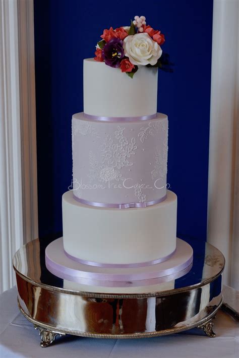 embroidery lace wedding cake by blossom tree cake company harrogate north yorkshire lace