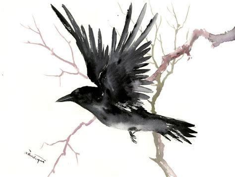 Flying Raven Original Watercolor Painting 12 X 16 In Crow Etsy