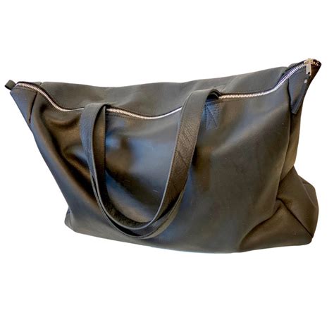 Extra Large Black Leather Tote Bag Oversized Work And Travel Etsy