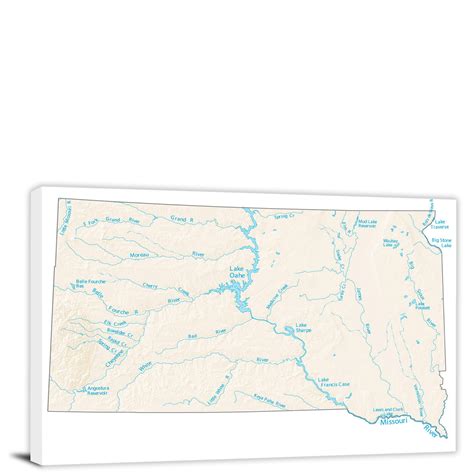South Dakota Lakes And Rivers Map 2022 Canvas Wrap
