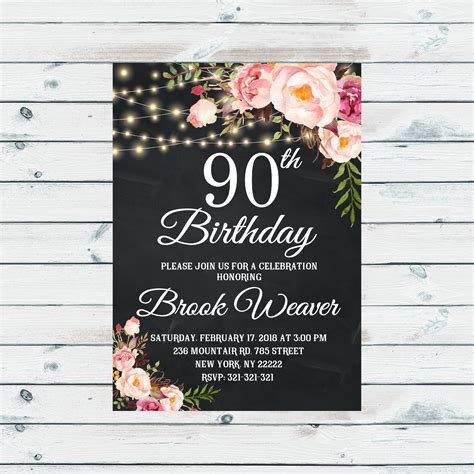 90th Birthday Invitation For Women 90th Birthday Party Any Etsy