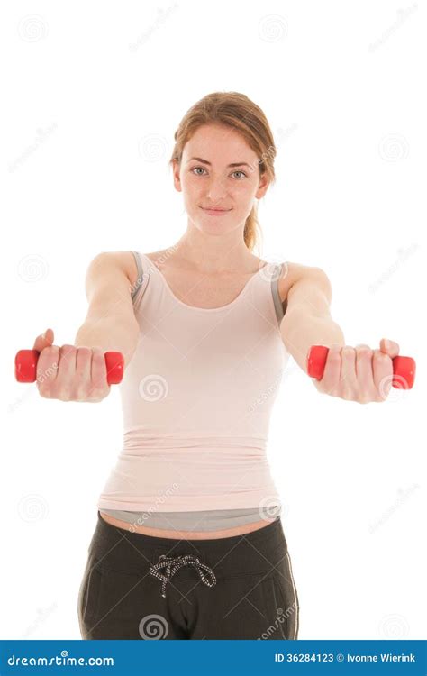 Woman Exercising With Small Dumbbells Stock Image Image Of Isolated